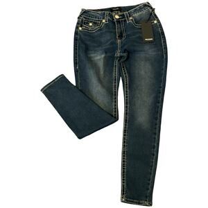 True Religion Jenny Skinny Jeans Womens Dark Wash Contract Stitch Size 28 NWT